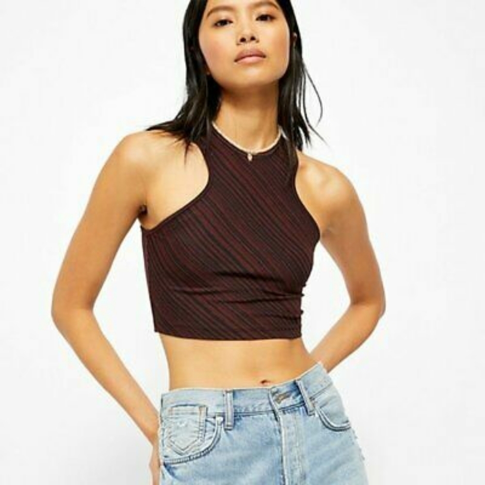 Nwt Free People Tessa Crop Tank Top Black Red in Midnight Combo